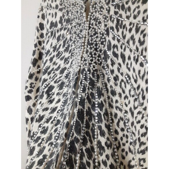 Cami Angora XL Gray Ivory Animal Print Pearl Rhinestone Cardigan Sweater Lg SLV - Picture 6 of 11
